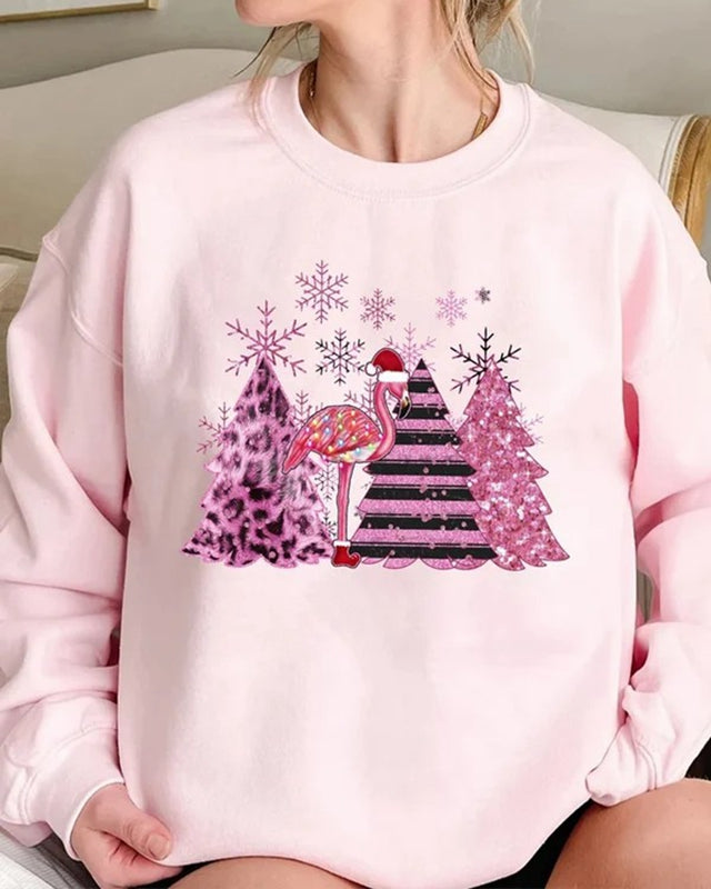 Christmas Tree Print Long Sleeve Casual Sweatshirt