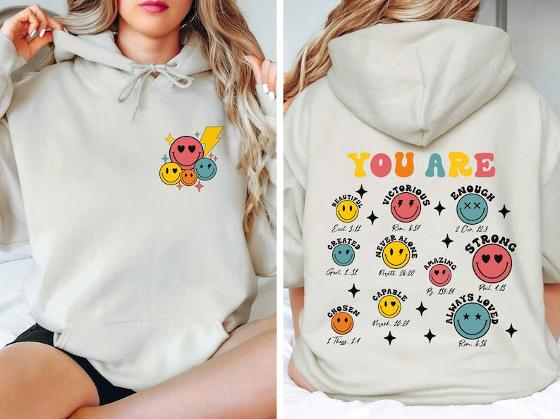 You Are Enough Retro Smiley Face Hoodie