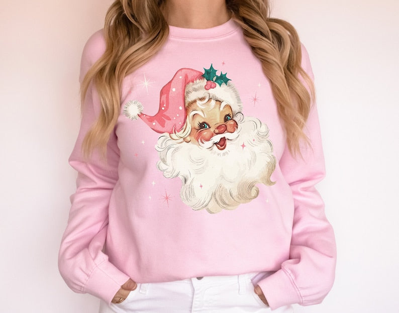 Retro Pink Santa Christmas Sweatshirt